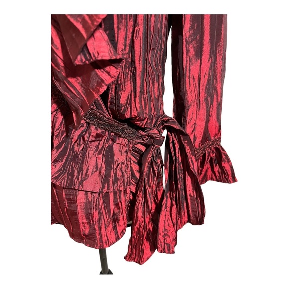 Jackie Jon New York womens blouse wrap wrinkle material red bell sleeves - Picture 4 of 13